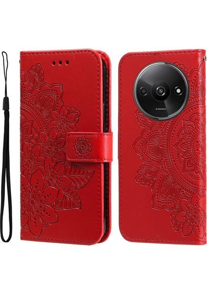 Xiaomi Redmi A3 Kılıf Pu Deri + Tpu Telefon Kılıfı Cüzdan Standlı-Kırmızı (Yurt Dışından)