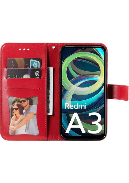 Xiaomi Redmi A3 Kılıf Pu Deri + Tpu Telefon Kılıfı Cüzdan Standlı-Kırmızı (Yurt Dışından) fiyatları