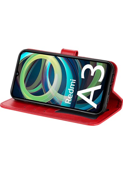 Xiaomi Redmi A3 Kılıf Pu Deri + Tpu Telefon Kılıfı Cüzdan Standlı-Kırmızı (Yurt Dışından) modelleri