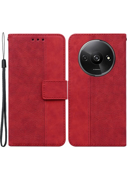 Xiaomi Redmi Için A3 Cep Telefonu Kılıfı Deri Kapak Telefon Koruyucu Kabuk Geometri Tasarımı-Kırmızı (Yurt Dışından)