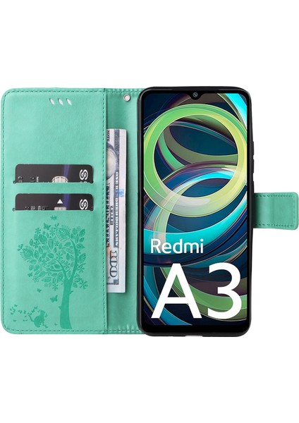 Xiaomi Redmi A3 Cüzdan Kılıf Kedi Ağacı Desenli Deri Telefon Kılıfı-Yeşil (Yurt Dışından) fiyatları