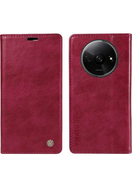 Xiaomi Redmi A3 Kılıf Folio Pu Deri Manyetik Emme Telefon Kapağı-Şarap Kırmızısı Için (Yurt Dışından)