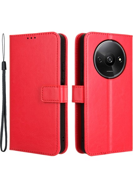 Xiaomi Redmi A3 Cüzdan Kılıfı Crazy Horse Dokulu Deri Telefon Kapağı Görüntüleme Standı-Kırmızı (Yurt Dışından)