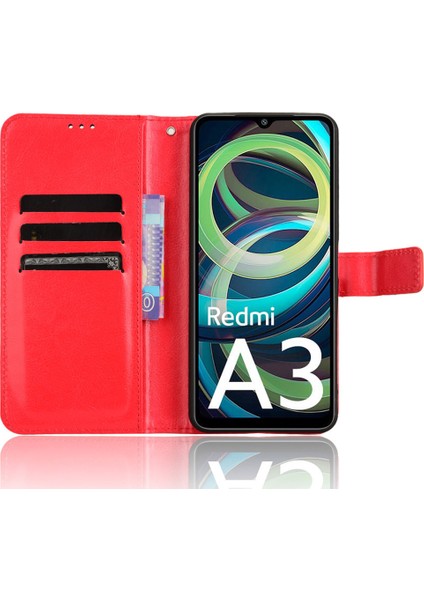 Xiaomi Redmi A3 Cüzdan Kılıfı Crazy Horse Dokulu Deri Telefon Kapağı Görüntüleme Standı-Kırmızı (Yurt Dışından) fiyatları