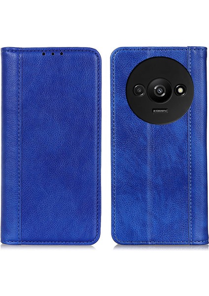 Xiaomi Redmi A3 Kılıf Bölünmüş Deri Manyetik Otomatik Kapanan Cüzdan Telefon Kapağı-Mavi (Yurt Dışından)