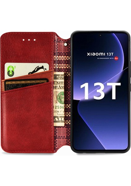 Xiaomi 13T Telefon Kapağı Baskılı Anti-Damla Pu Deri Cüzdan Standı Kılıfı-Kırmızı (Yurt Dışından) fiyatları