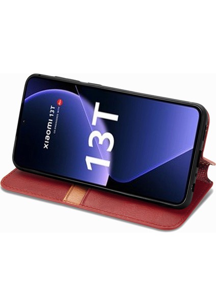 Xiaomi 13T Telefon Kapağı Baskılı Anti-Damla Pu Deri Cüzdan Standı Kılıfı-Kırmızı (Yurt Dışından) modelleri