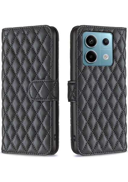 Xiaomi Poco X6 5g Eşkenar Dörtgen Kılıf Pu Deri Folyo Kapak Çevirin-Siyah (Yurt Dışından)