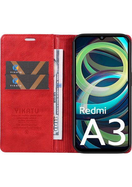 Xiaomi Redmi A3 Kılıf Folio Pu Deri Manyetik Emme Telefon Kapağı-Kırmızı (Yurt Dışından) fiyatları
