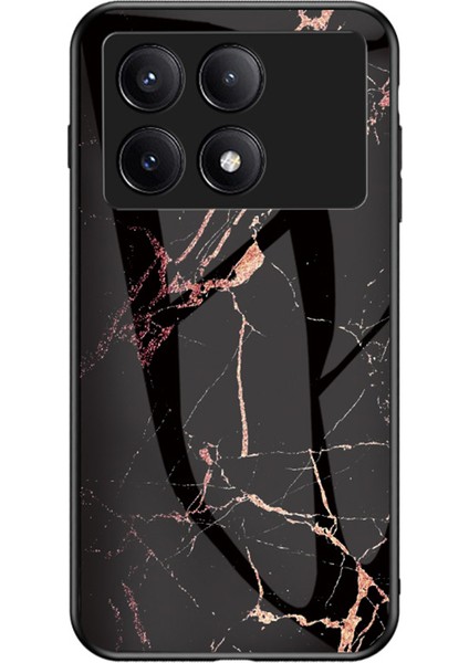 Xiaomi Poco X6 Pro 5g Kılıf Için Mermer Desenli Temperli Cam+Pc+Tpu Kapak-Altın Siyah Mermer (Yurt Dışından)