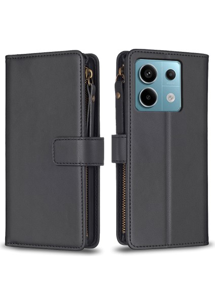 Xiaomi Poco X6 5g Deri Kılıf Kart Tutucu Fermuarlı Cep Telefonu Kapağı-Siyah (Yurt Dışından)
