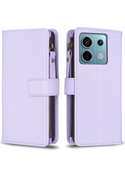 Xiaomi Poco X6 5g Deri Kılıf Kart Tutucu Fermuar Cep Telefonu Kapak-Mor Için (Yurt Dışından)