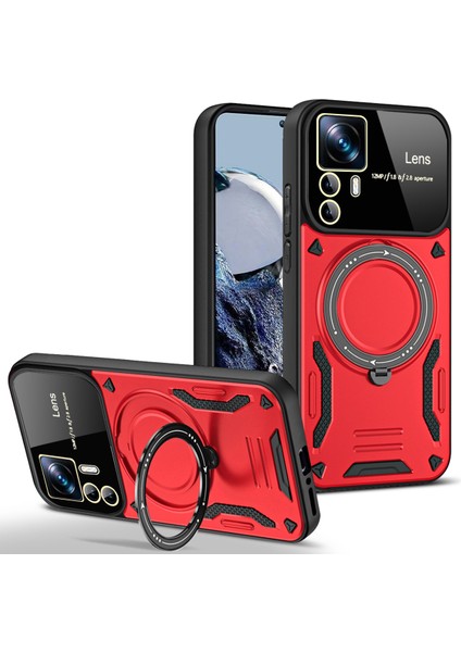 Xiaomi 12T 5g Manyetik Kılıf Dönen Kickstand Pc+Tpu Telefon Kapağı-Kırmızı (Yurt Dışından)