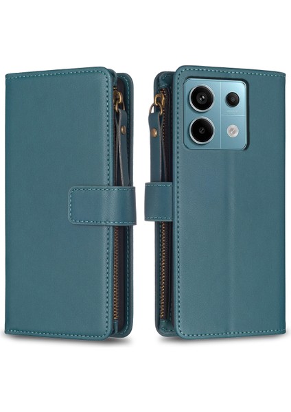 Xiaomi Poco X6 5g Deri Kılıf Kart Tutucu Fermuarlı Cep Telefonu Kapağı-Yeşil (Yurt Dışından)