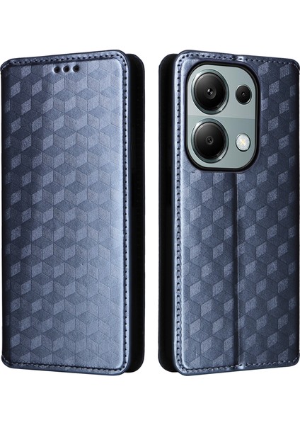 Xiaomi Poco M6 Pro 4g Kılıf Için Eşkenar Dörtgen Baskılı Stand Görünümü Telefon Kapağı-Mavi (Yurt Dışından)