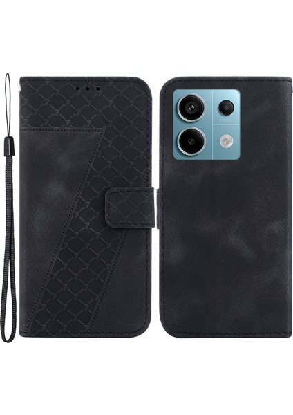 Xiaomi Poco X6 5g Standlı Kart Yuvaları Kılıf 7 Şekilli Desen Pu Deri Telefon Kapağı-Siyah (Yurt Dışından)