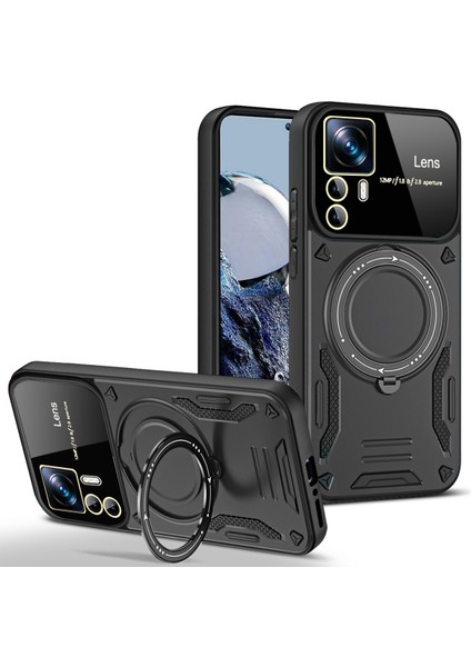 Xiaomi 12T 5g Manyetik Kılıf Dönen Kickstand Pc+Tpu Telefon Kapağı-Siyah Için (Yurt Dışından)