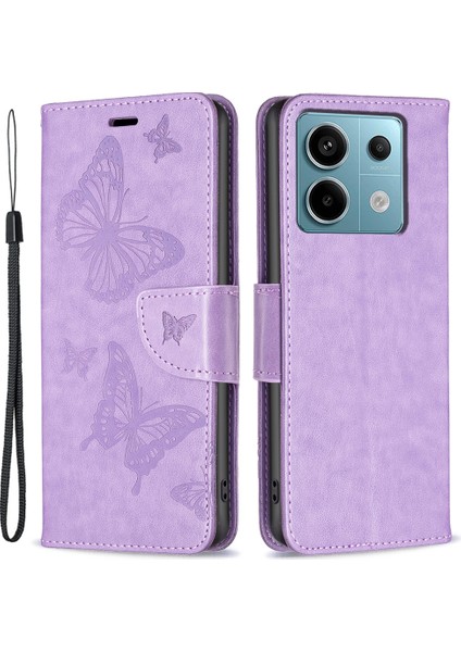 Xiaomi Poco X6 5g Kılıf Kelebek Baskılı Pu Deri Telefon Kapağı-Mor Için (Yurt Dışından)