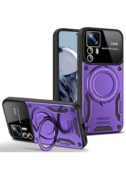 Xiaomi 12T 5g Manyetik Kılıf Dönen Kickstand Pc+Tpu Telefon Kapağı-Mor Için (Yurt Dışından)