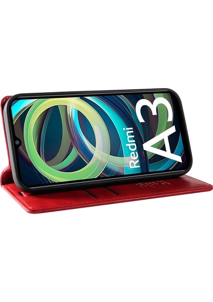 Xiaomi Redmi A3 Kılıf Folio Pu Deri Manyetik Emme Telefon Kapağı-Kırmızı (Yurt Dışından) modelleri