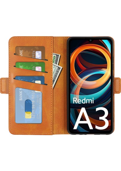 Xiaomi Redmi A3 Kılıf Çift Manyetik Toka Deri Cep Telefonu Kapağı-Sarı (Yurt Dışından) fiyatları