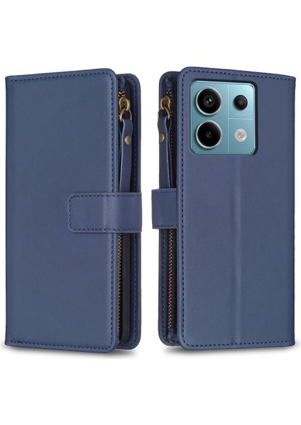 Xiaomi Poco X6 5g Deri Kılıf Kart Tutucu Fermuar Cep Telefonu Kapak-Mavi Için (Yurt Dışından)