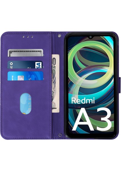 Xiaomi Redmi A3 Kılıf Çizgi Desenli Koruyucu Deri Cüzdan Telefon Kapağı-Mor (Yurt Dışından) fiyatları