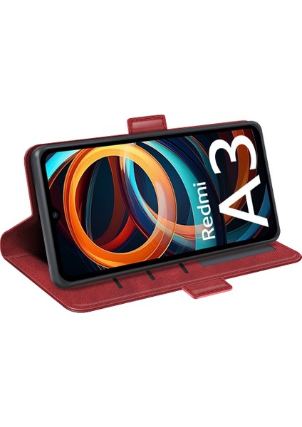 Xiaomi Redmi A3 Kılıf Çift Manyetik Toka Deri Cep Telefonu Kapağı-Kırmızı (Yurt Dışından) modelleri