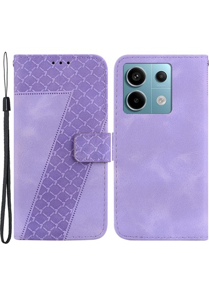 Xiaomi Poco X6 5g Standlı Kart Yuvaları Kılıf 7 Şekilli Desen Pu Deri Telefon Kapağı-Mor (Yurt Dışından)
