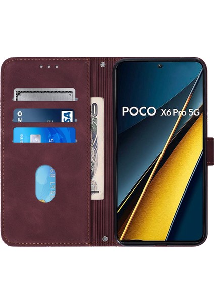 Xiaomi Poco X6 Pro 5g Manyetik Telefon Kılıfı Çizgi Desenli Crossbody Kapak-Şarap Kırmızısı Için (Yurt Dışından) fiyatları