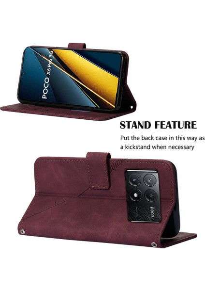 Xiaomi Poco X6 Pro 5g Manyetik Telefon Kılıfı Çizgi Desenli Crossbody Kapak-Şarap Kırmızısı Için (Yurt Dışından) modelleri