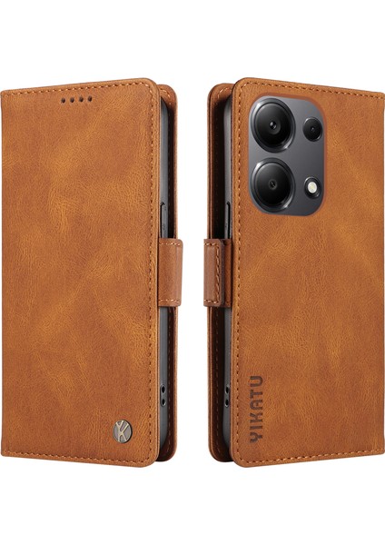 Xiaomi Poco M6 Pro 4g Kılıf Cüzdan Kapaklı Telefon Kapağı-Kahverengi (Yurt Dışından)