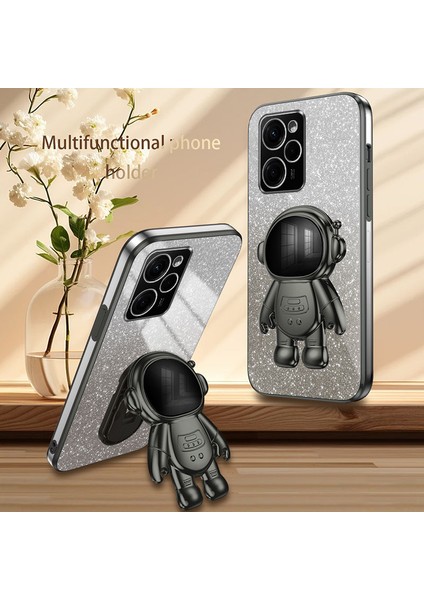 Xiaomi Redmi Note 12 Pro Speed ​​5g Kılıf Pc+Tpu Elektro Kaplama Astronot Kickstand Kapak-Siyah (Yurt Dışından)