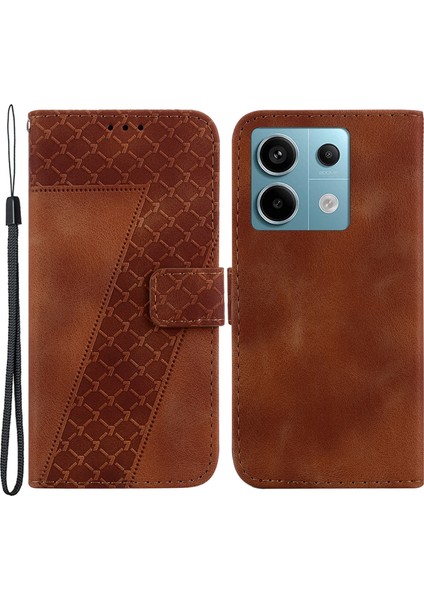 Xiaomi Poco X6 5g Standlı Kart Yuvaları Kılıfı 7 Şekilli Desen Pu Deri Telefon Kapağı-Kahverengi (Yurt Dışından)