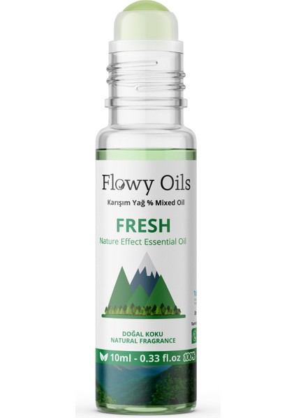 Flowy Oils Fresh Doğal Karışım Esansiyel Yağ Uçucu Yağ Karışımı Etkili Koku, Esans Doğal Roll-On 10ML