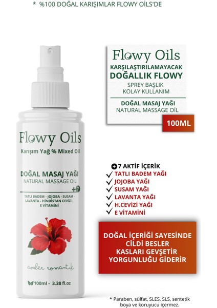 Flowy Oils Rahatlatıcı Kas Gevşetici Amber Romantik Kokulu %100 Doğal Aromaterapi Masaj Yağı 100ML