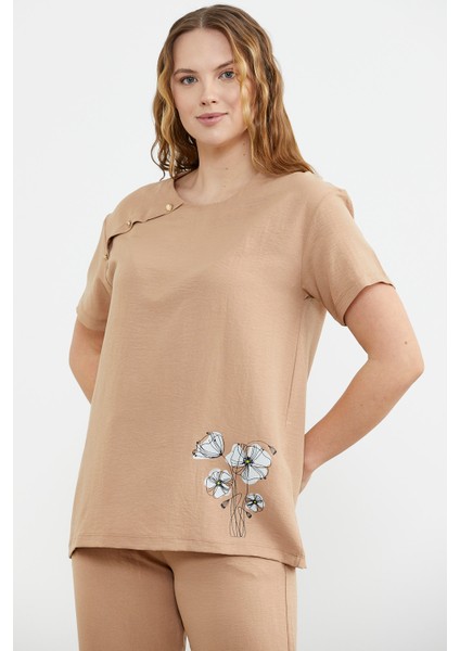 Baskı Detaylı Ikili Krep Takım - Kamel fırsatları