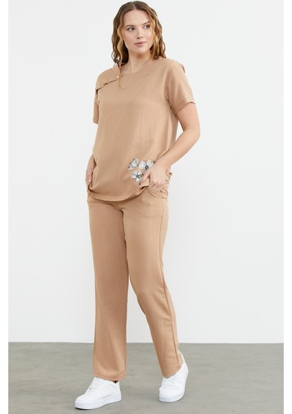 Baskı Detaylı Ikili Krep Takım - Kamel indirimleri