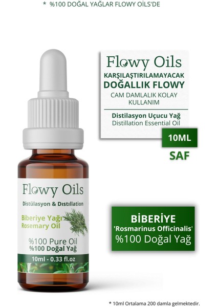 Flowy Oils Zihin Açıcı Doğal Özel Bakım Yağı 4'lü Set %100 Saf Biberiye Nane Lavanta Greyfurt Yağı 4 x 10 ml