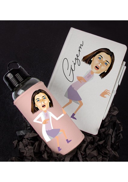 Kişiye Özel Karikatür Tasarım Defter Kalem Matara Hediye Seti 96394