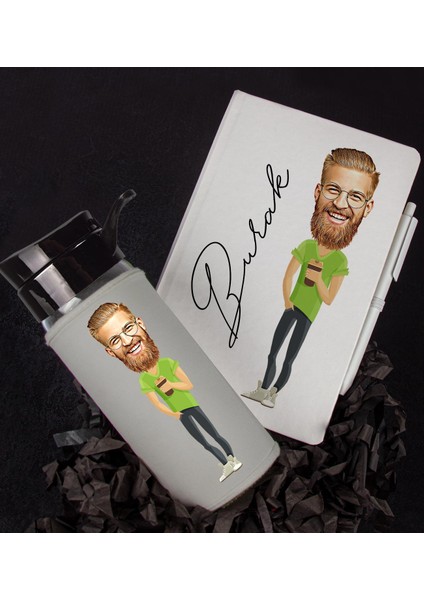 Kişiye Özel Karikatür Tasarım Defter Kalem Matara Hediye Seti 96418