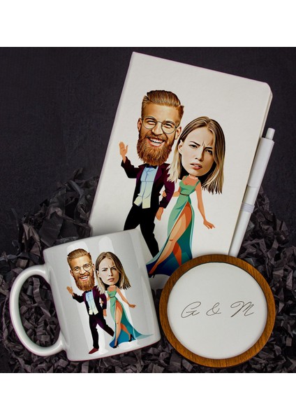 Kişiye Özel Karikatür Tasarım Defter Kalem Kupa ve Bardak Altlığı Hediye Seti 96179