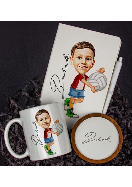 Kişiye Özel Karikatür Tasarım Defter Kalem Kupa ve Bardak Altlığı Hediye Seti 96328