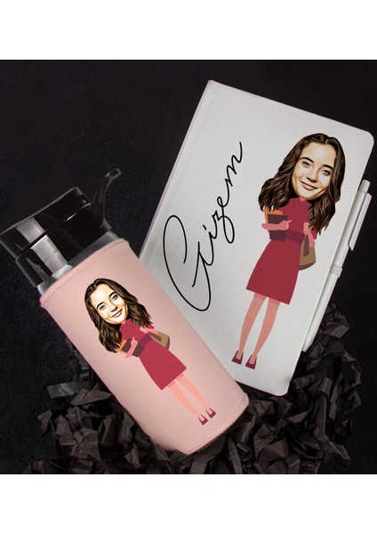 Kişiye Özel Karikatür Tasarım Defter Kalem Matara Hediye Seti 96344