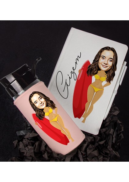 Kişiye Özel Karikatür Tasarım Defter Kalem Matara Hediye Seti 96507