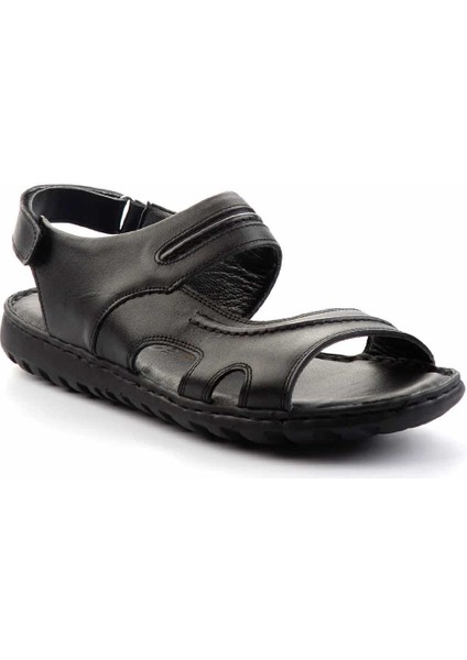 Siyah Hakiki Deri Erkek Sandalet E05437181303