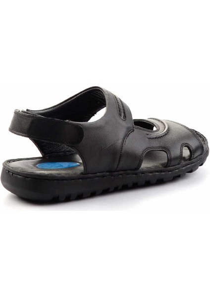 Siyah Hakiki Deri Erkek Sandalet E05437181303