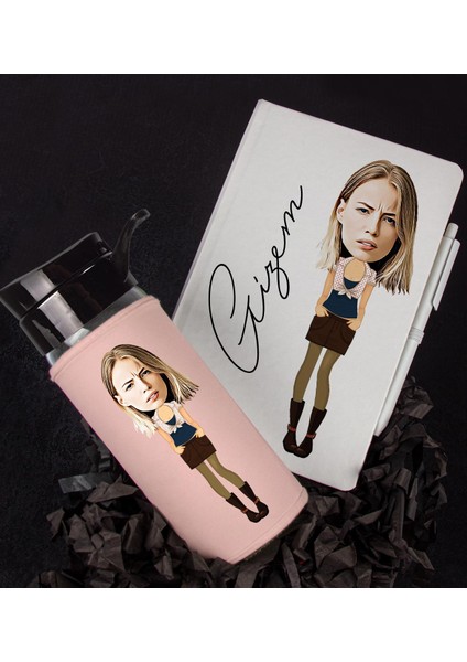 Kişiye Özel Karikatür Tasarım Defter Kalem Matara Hediye Seti 96409