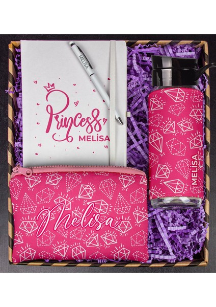 Kişiye Özel Prenses Defter Kalem Matara ve Kalemlik Hediye Kutusu 111864