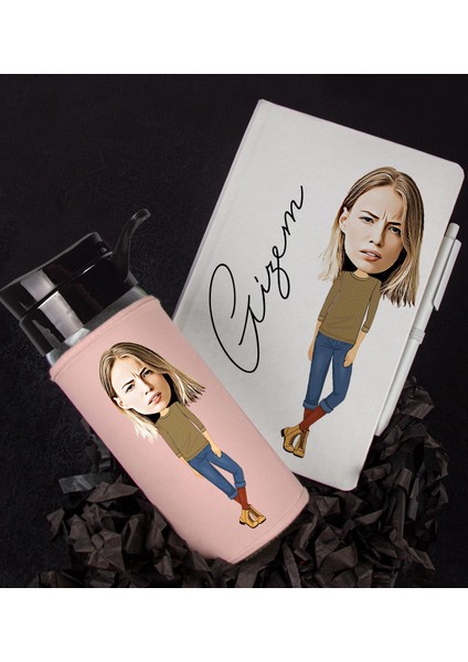 Kişiye Özel Karikatür Tasarım Defter Kalem Matara Hediye Seti 96411